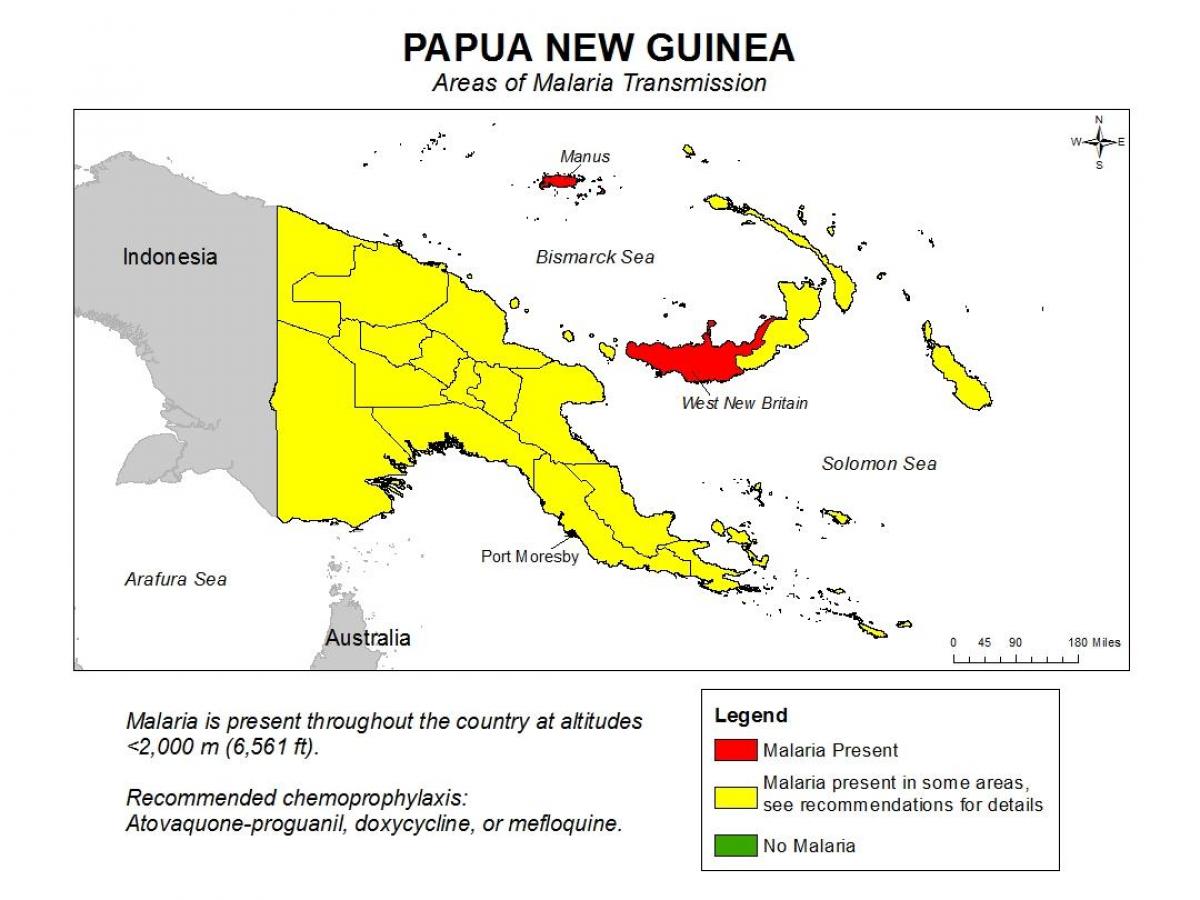 žemėlapis papua naujoji gvinėja maliarija