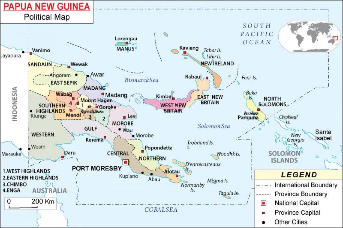 žemėlapis papua naujoji gvinėja provincijose